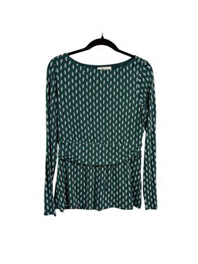 Boden Green White Jersey Long Sleeve Peplum Style Top U.S. Size 10
